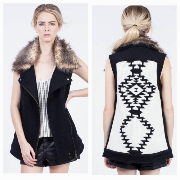 Thread & Supply Riva Ridge Moto Vest with Faux Fur Collar in Black Size Medium - Picture 1 of 16